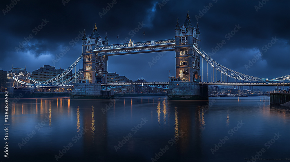 Obraz premium Tower Bridge illuminated at night reflecting in the river