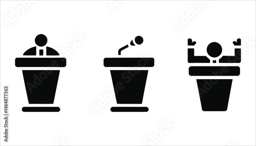 Public Speaking and Podium Icons Speaker at Podium, Microphone, Conference