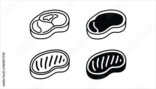 Steak Icons Grilled, Raw, and Cooked Meat Symbols