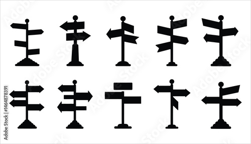 Foto Signpost and Directional Icons Set Arrow Signs, Road Markers, Wayfinding