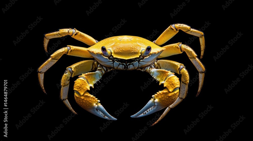 Fototapeta premium Yellow crab studio shot, black background, ocean life