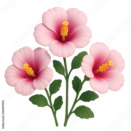 rose of sharon, 3D illustration, transparent background