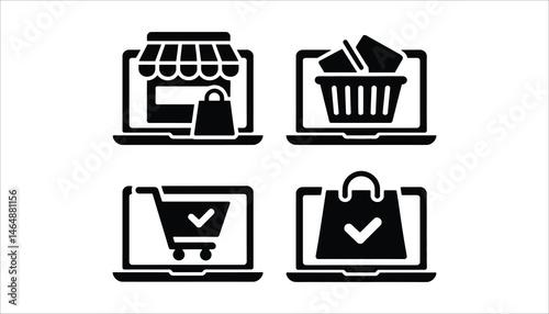 Online Shopping Cart and Basket Icons for E-commerce