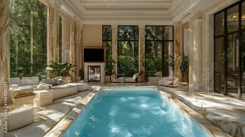 Wallpaper Mural Opulent Indoor Swimming Pool Surrounded by Marble Columns and Lush Greenery with Natural Light Streaming Through Large Windows Creating a Serene Atmosphere Torontodigital.ca