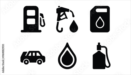 Fuel Pump and Gasoline Icons Gas Station, Fueling, and Fuel Droplet Symbols