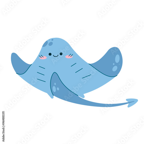 Hand drawn marine animal stingray blue marine fish