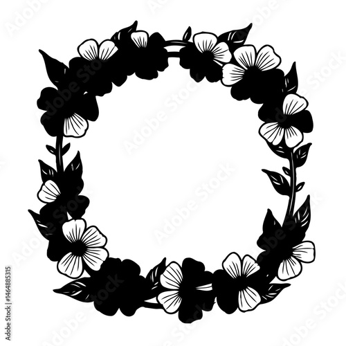 Floral Circle: Elegant dark flowers frame for greetings or design layouts