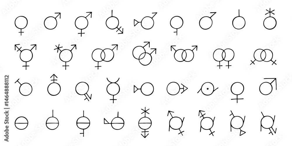Fototapeta premium Set of hand drawn gender identity icon Symbol used to represent sex and gender Diversity of genders