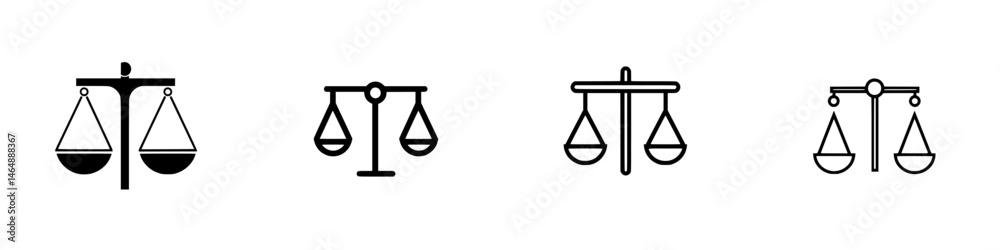 Balanced justice scales in black and white vector illustration representing fairness and equality concepts Balanced justice scales in black and white vector illustration representing fairness and equality concepts