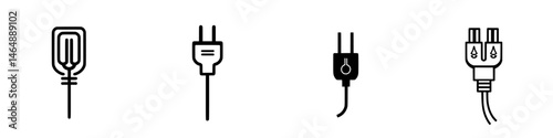 Different types of electric plugs and connectors in a vector illustration style, designed for various electrical devices