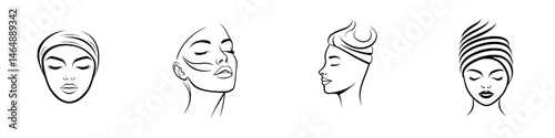 Elegant vector illustration of diverse women with head wraps showcasing beauty and serenity in various styles