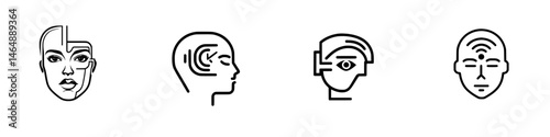 Vector illustration of diverse human faces showcasing technology and emotion in a modern, abstract style