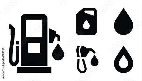 Fuel Pump and Gasoline Icons Gas Station, Fueling, and Fuel Droplet Symbols
