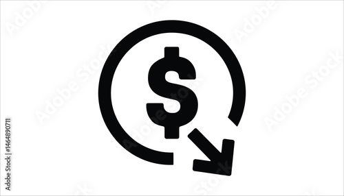 Dollar Down Icon. Financial Loss Vector Symbol.
