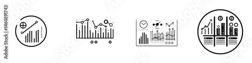 Vector illustration icons depicting data visualization elements for analytical reports and presentations