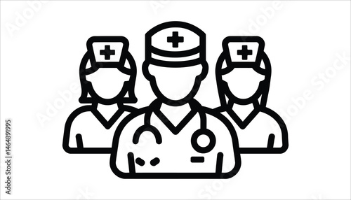 Medical Team Icon – Doctor and Nurses Vector Line Illustration