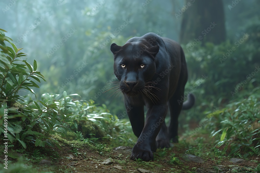 Obraz premium Black Panther Silently Stalking Through the Jungle