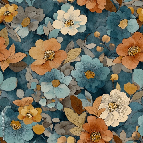Obraz na płótnie Seamless pattern. Vibrant floral pattern featuring a mix of colorful flowers and greenery. w salonie
