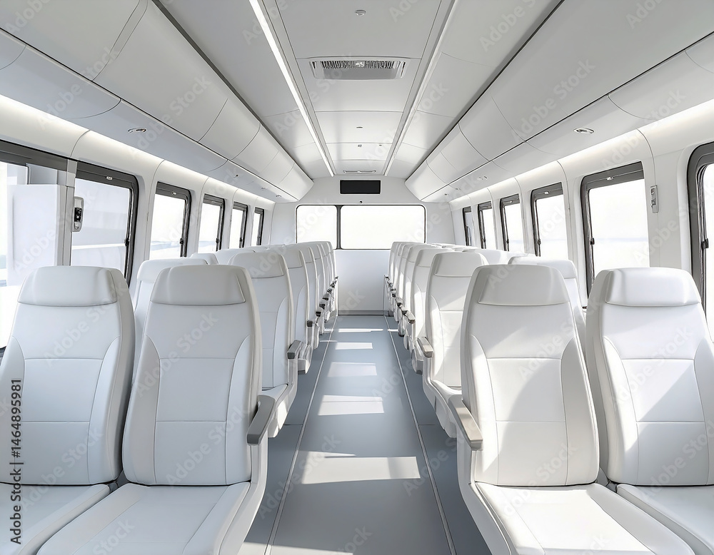 Interior of a modern passenger minibus with clean white leather seats and large windows, showcasing a bright, spacious, and comfortable design ideal for travel and group transportation.
Interior of a modern passenger minibus with clean white leather seats and large windows, showcasing a bright, spacious, and comfortable design ideal for travel and group transportation.