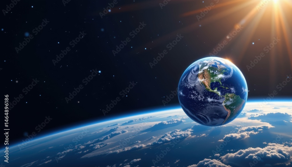 Fototapeta premium Surreal satellite orbiting earth outer space digital art cosmic environment wide-angle view futuristic concept