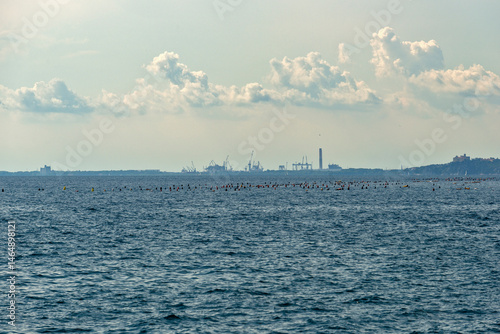 Mussel aquaculture in the Gulf of Trieste near Miramare Castle