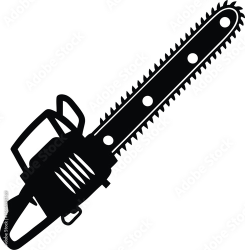 Black Silhouette Vector Illustration of a Chainsaw ? Power Tool Icon for Forestry and Construction