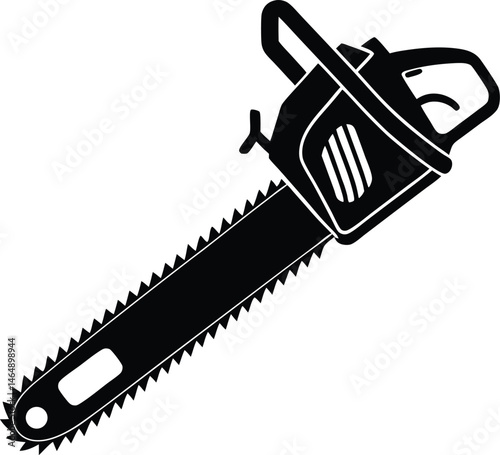 Black Silhouette Vector Illustration of a Chainsaw ? Power Tool Icon for Forestry and Construction
