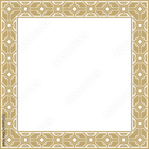 Vector square european gold ornament. Rectangular pattern, circle, ring of the Middle Ages. Revival border. Decorations of palaces and churches.

