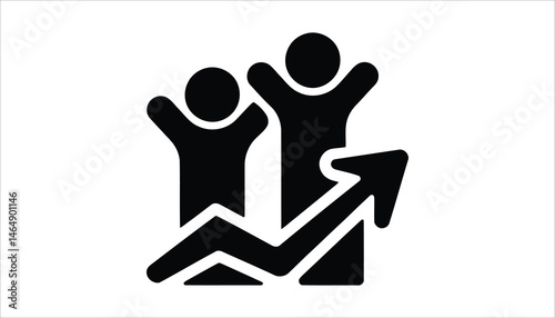 Team Success Icon - People Celebrating Growth with Positive Upward Trend