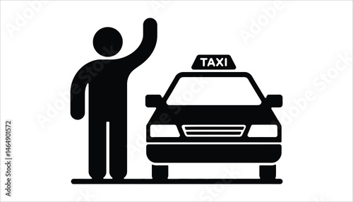 Taxi Hailing Icon . Business Traveler Waiting for Cab with Suitcase.