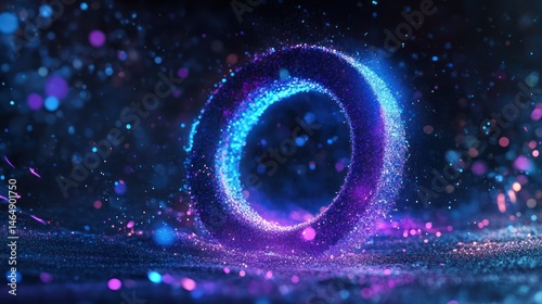 Glowing ring energy particle effect, dark background, abstract concept, digital art