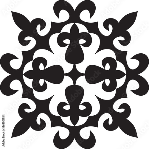 Vector black monochrome Kazakh national ornament. Ethnic pattern of the peoples of the Great Steppe,