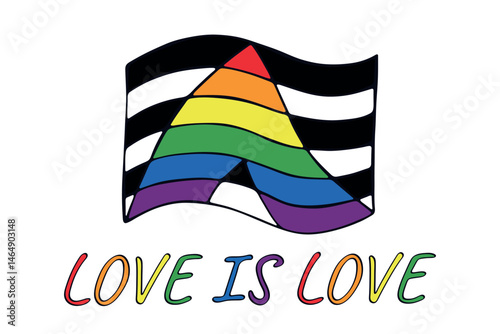 Colorful Straight ally pride flag Happy pride day LGBTQ community Pride Month Vector hand drawn doodle for posters, stickers, logo, cards