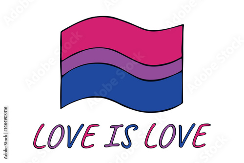 Colorful Bisexual pride flag Happy pride day LGBTQ community Pride Month Vector hand drawn doodle for posters, stickers, logo, cards