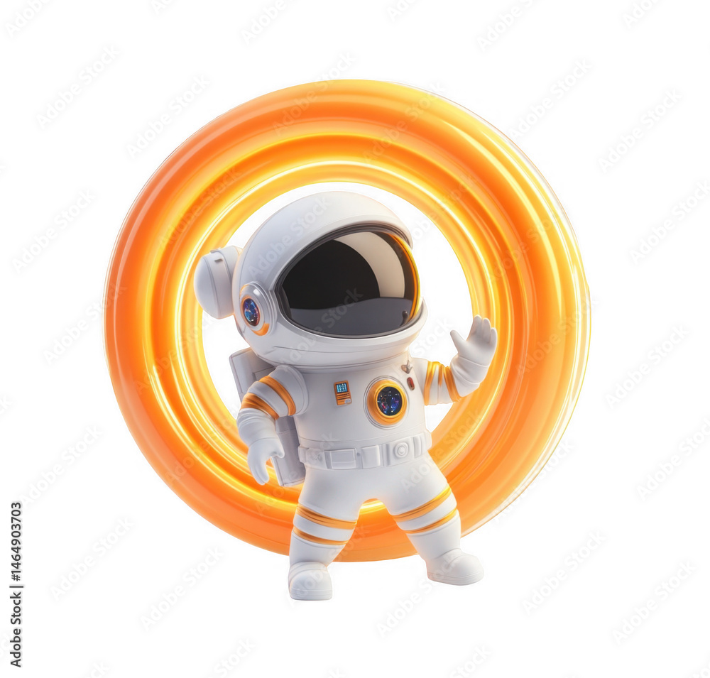 Fototapeta premium Cute Astronaut Thumbs Up in Orange Ring