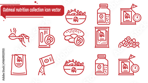  Oatmeal nutrition collection icon vector