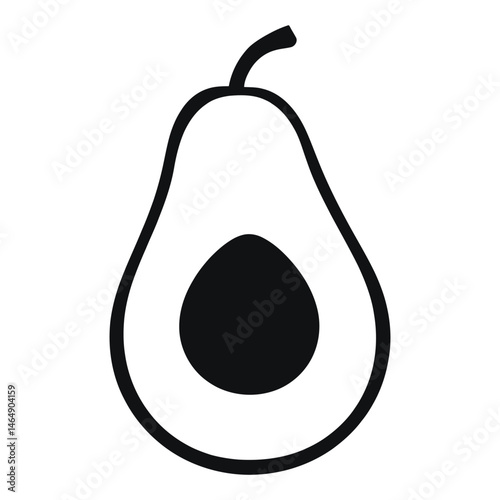 A clean, simple, black and white line art icon of a half avocado.