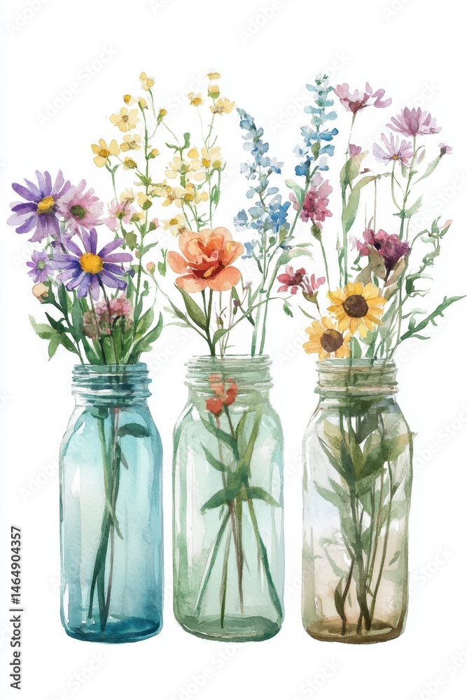 Obraz premium Watercolor Flower in Jar Painting