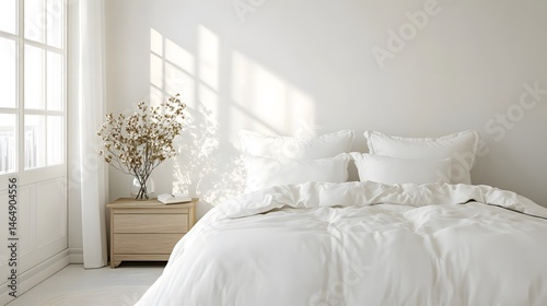 Modern bedroom interior design, bright and minimalist.