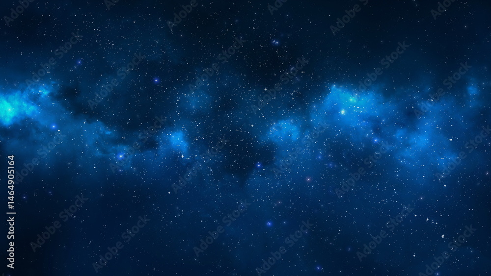 Naklejka premium Deep Blue Starry Galaxy, Digital Rendering