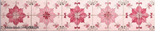 Delicate pink azulejo tiles, intricate floral pattern, portuguese, surface, clay