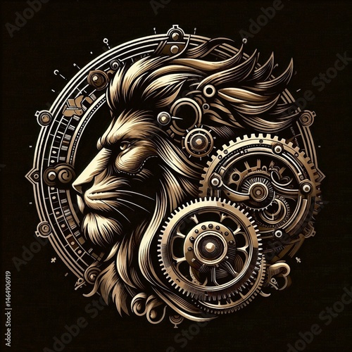 Obraz na płótnie Steampunk lion with gears and cogs in intricate design w salonie