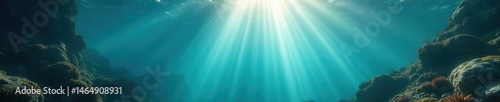 Mystical underwater scene, sunbeams create ethereal glow , depth, sea background