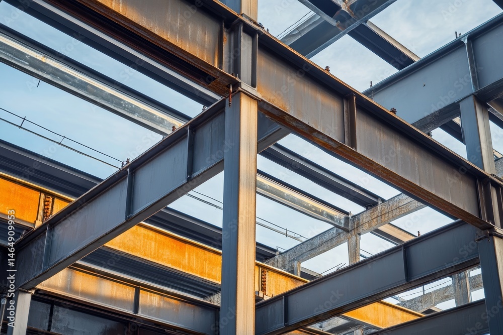 Metal beams and girders of a building under construction. Metal beams and girders of a building under construction.