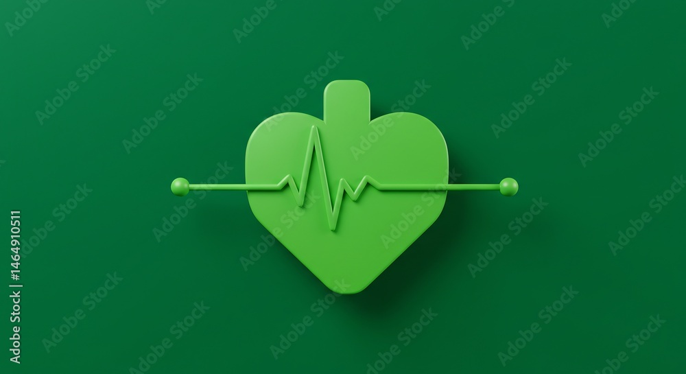 Green 3D Heart with Heartbeat Illustration Green 3D Heart with Heartbeat Illustration