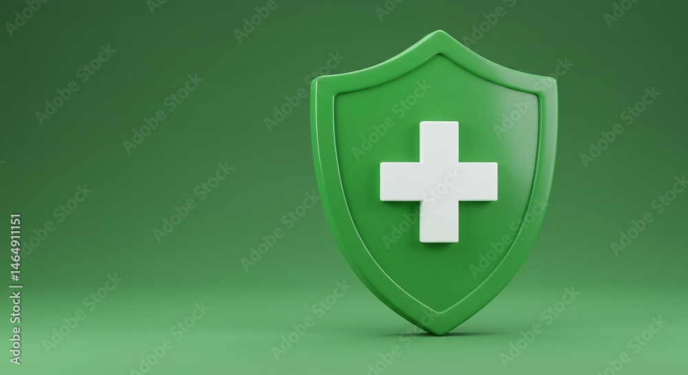 Obraz premium Green 3D Shield with White Cross on Green Background