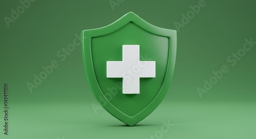 Green 3D Shield with White Cross Medical Symbol