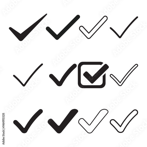 checkmark icons in silhouette style, ideal for use in confirmation buttons, task lists, success indicators, and validation visuals.