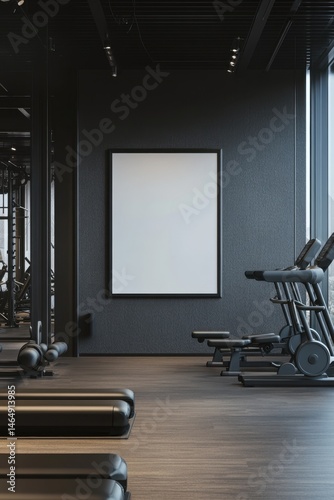 Gym with Treadmill and Blank Frame for Wall Art
