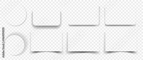 Realistiс vector shadows set  isolated on transparent background. Rectangle, square, circle shapes of shadows for design.